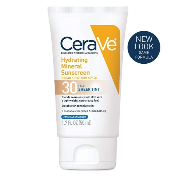 CeraVe Hydrating Mineral Sunscreen Broad Spectrum SPF30 For Face Sheer Tint 50ml