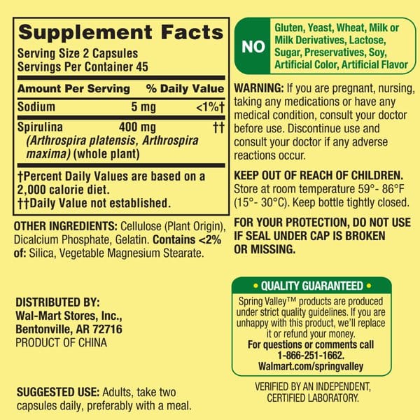 Spring Valley Spirulina 400mg 90 Capsules
