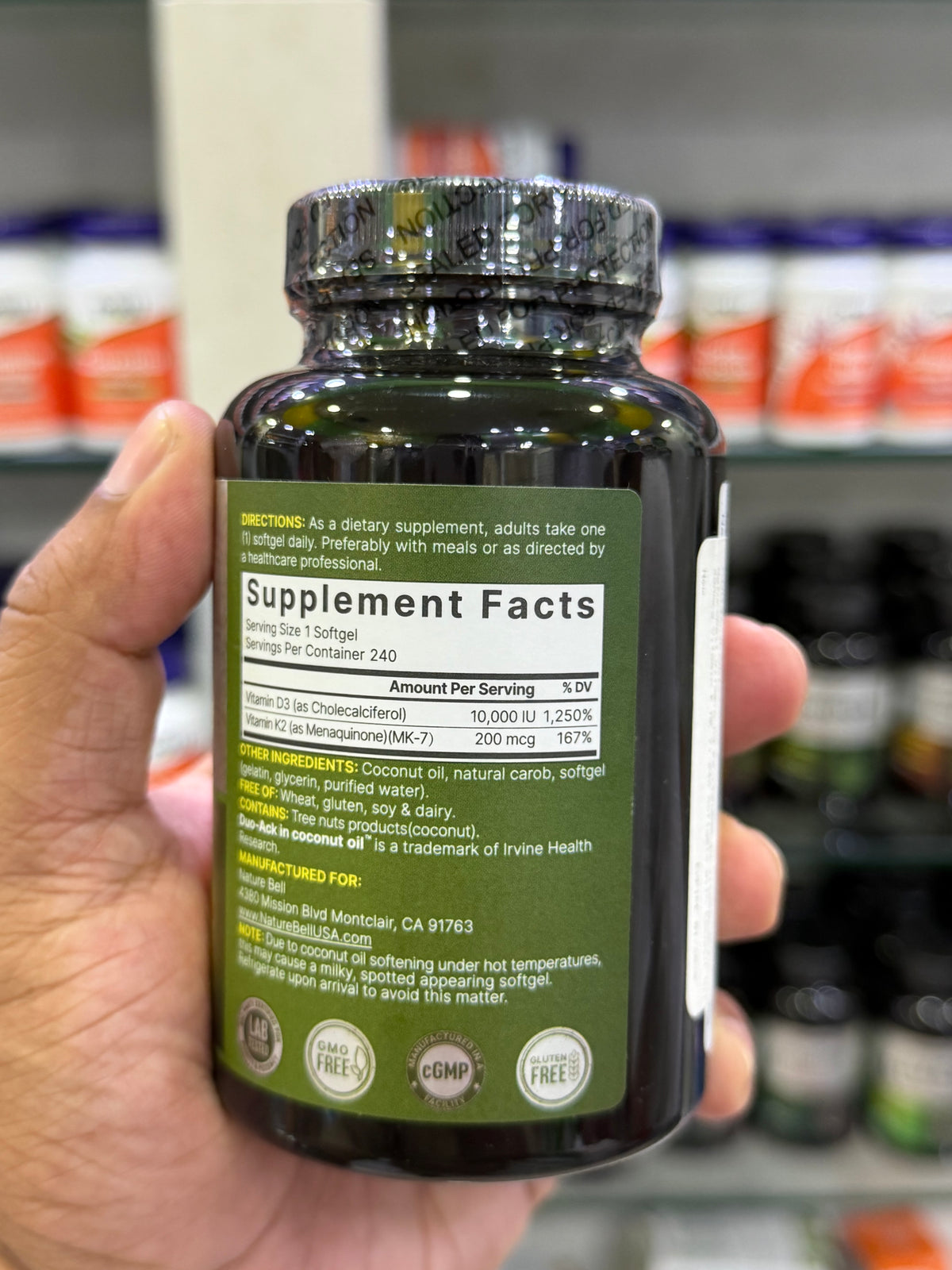 NatureBell Vitamin D3 10,000 IU with K2 240 Softgels