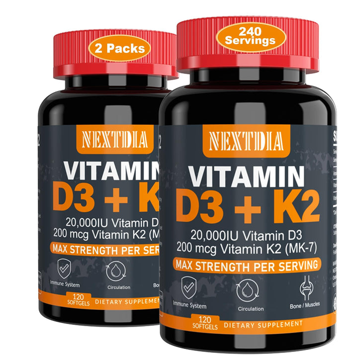 NextDia Vitamin D3 (20,000 IU) + K2 (200 mcg) – 120 softgels
