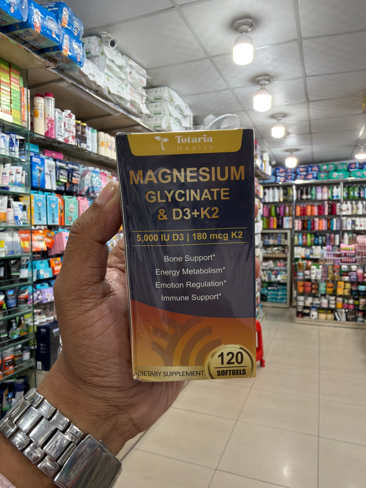 Totaria Health Magnesium Glycinate & D3+k2 (5,000 IU + 180 mcg) – 120 softgels