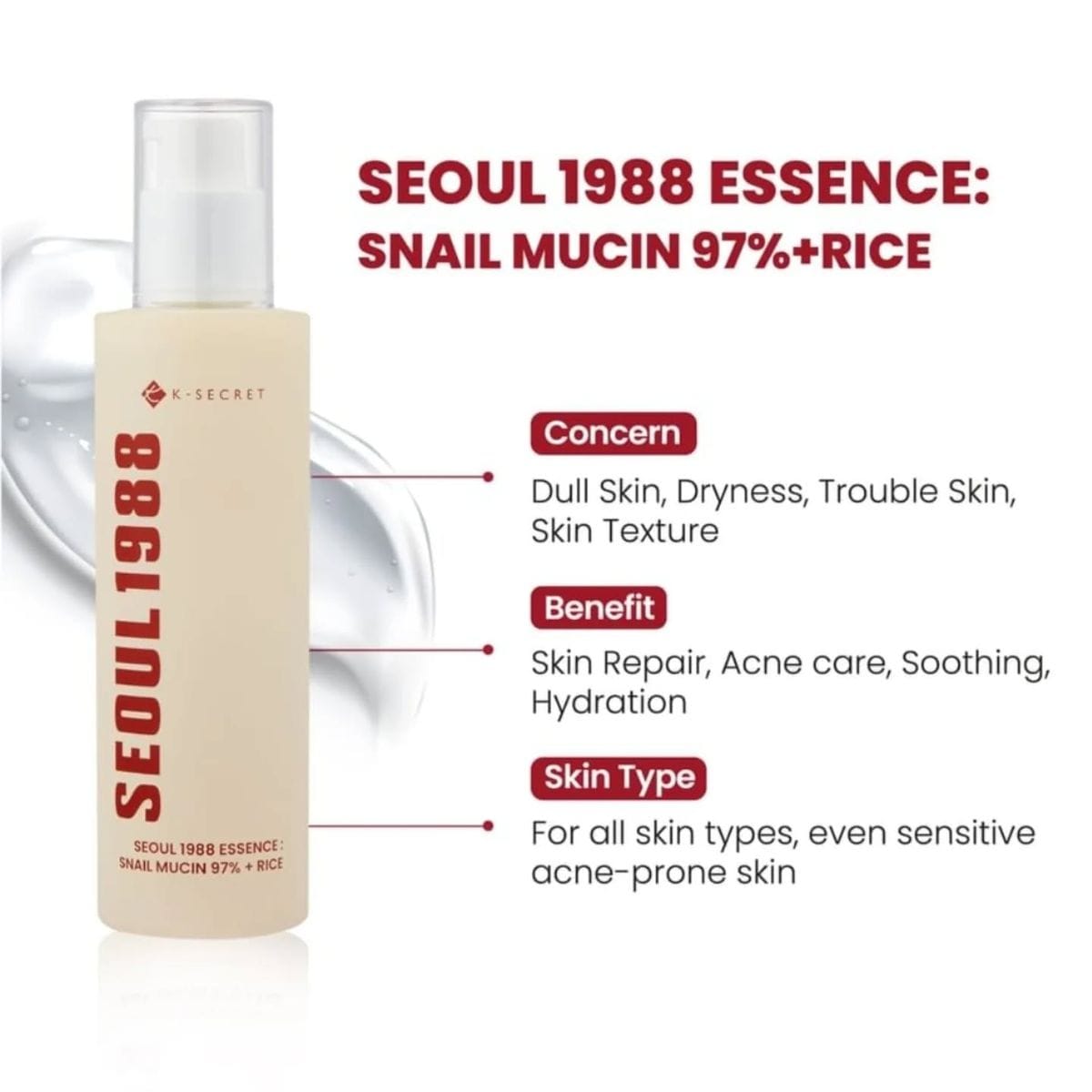 KSecret Seoul1988 Essence : Snail Mucin 97% + Rice 100ml
