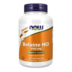 Now Betaine HCl 648 mg 120 Veg Capsules in bd