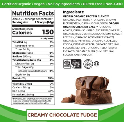 Orgain Organic Protein Powder Creamy Chocolate Fudge 1.22kg
