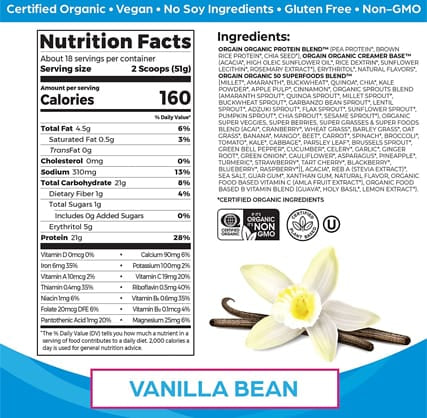 Orgain Organic Protein Powder Vanilla Bean 1.22kg