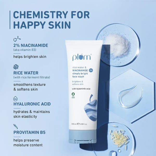 Plum 2% Niacinamide & Rice Water Simply Bright Face Wash 100ml