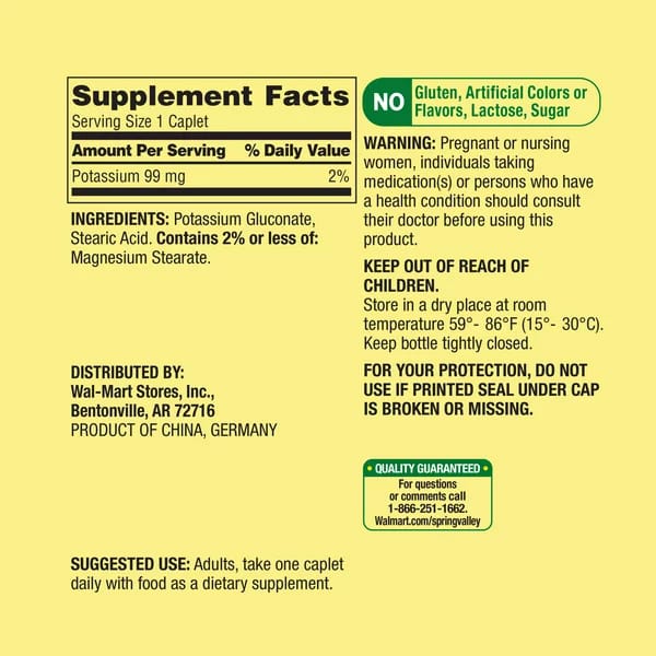 Spring Valley Potassium 99mg 250 Caplets
