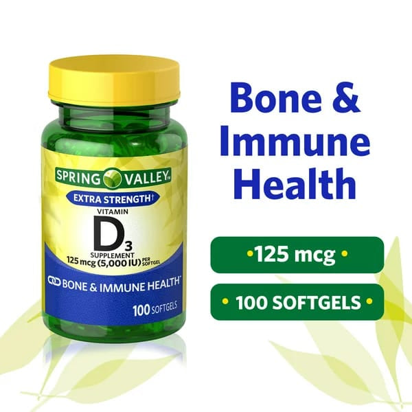 Spring Valley Vitamin D3 (5000 IU) 100 Softgels
