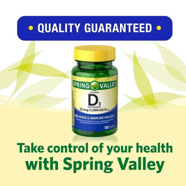Spring Valley Vitamin D3 Softgels (1000 IU) 100 Softgels