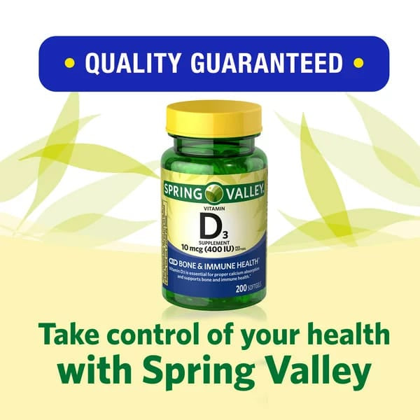 Spring Valley Vitamin D3 Supplement 10 mcg (400 IU) 200 Softgels