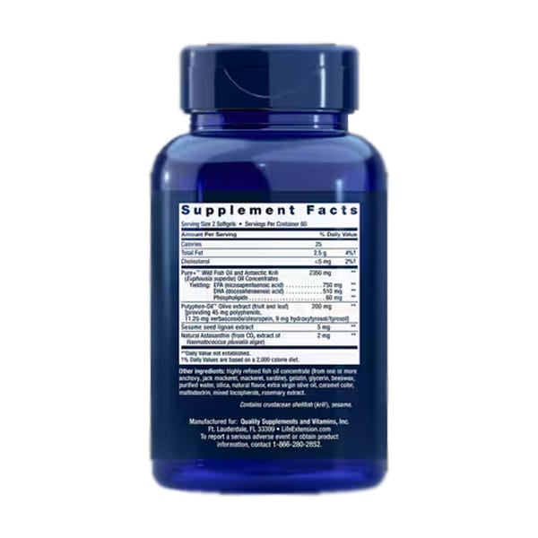 Life Extention Super Omega-3 Plus EPA DHA Fish Oil, Sesame Lignans, Olive Extract, Krill & Astaxanthin 120 softgels