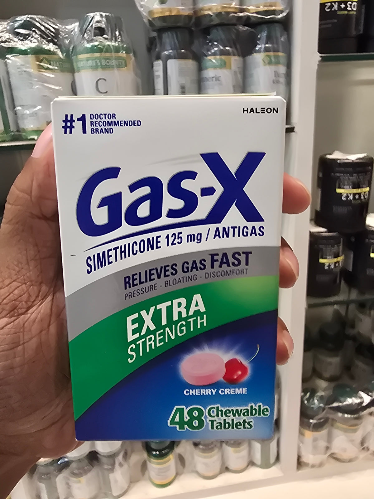 Gas-X Extra Strength Chewable Gas Relief Tablets with Simethicone 125 mg, Cherry – 48 Count