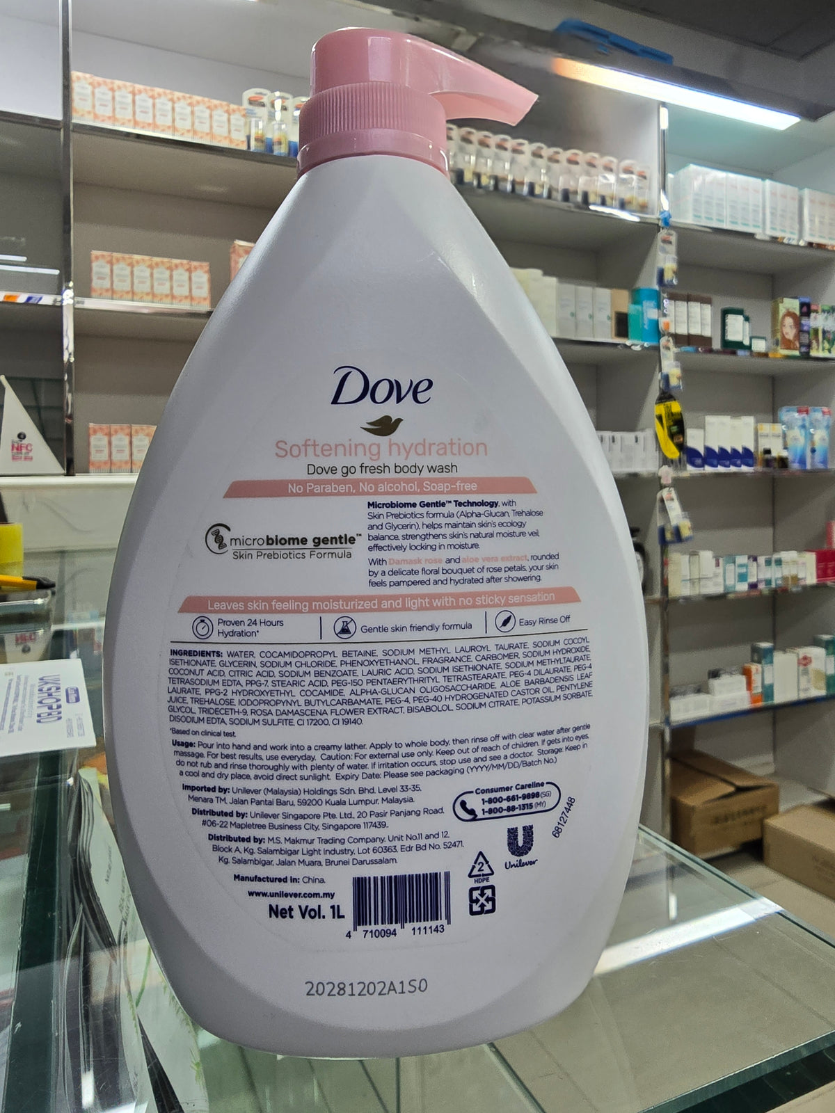 Dove Go Fresh Softening Hydration Body Wash with Rose & Aloe Vera 1L