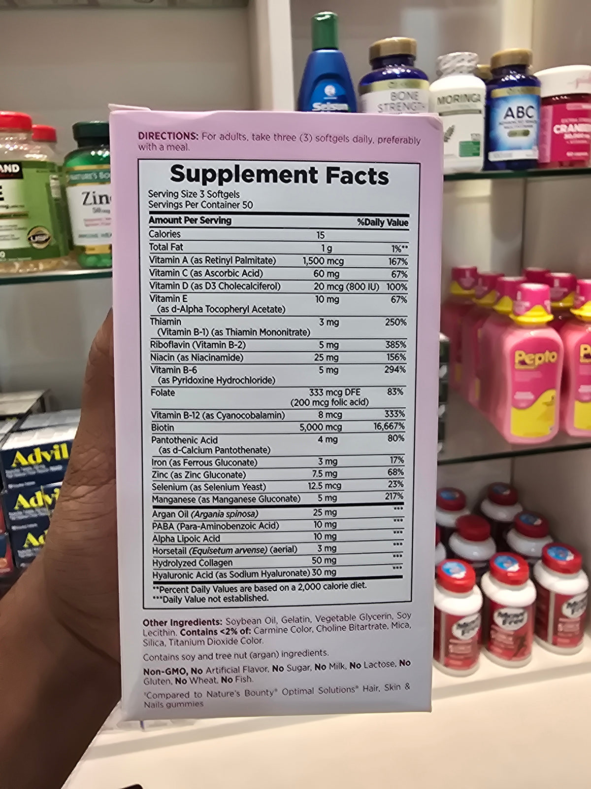 Nature's Bounty Advanced Hair, Skin & Nails, Argan-Infused Vitamin Supplement with Biotin and Hyaluronic Acid, 150 Rapid Release Softgels