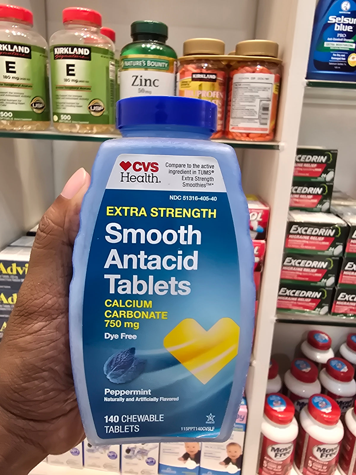 CVS Health Extra Strength Smooth Antacid Tablets | Calcium Carbonate 750 mg | Peppermint,140 Chewable Tablets