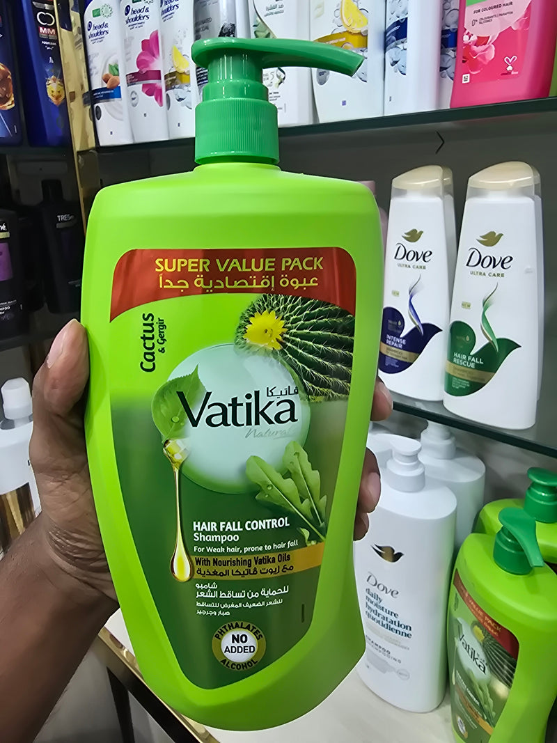 Vatika Naturals Hair Fall Control Shampoo with Cactus & Gergir for Weak Hair, Prone to Hair Fall 1000ml