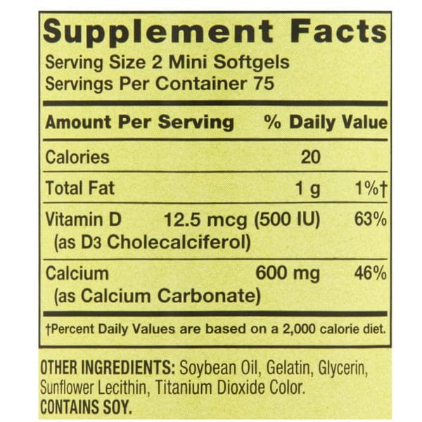 Spring Valley Calcium 600mg plus Vitamin D3, 150 Mini Softgels