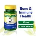 Spring Valley Vitamin D3 Supplement 10 mcg (400 IU) 200 Softgels - Image 2