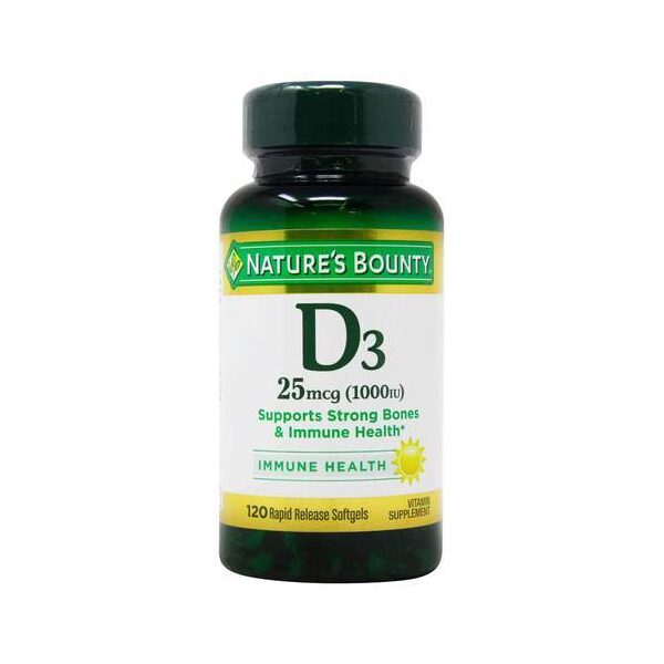 Nature’s Bounty High Potency Vitamin D3 – 1,000 IU (25 mcg) – 120 Softgels