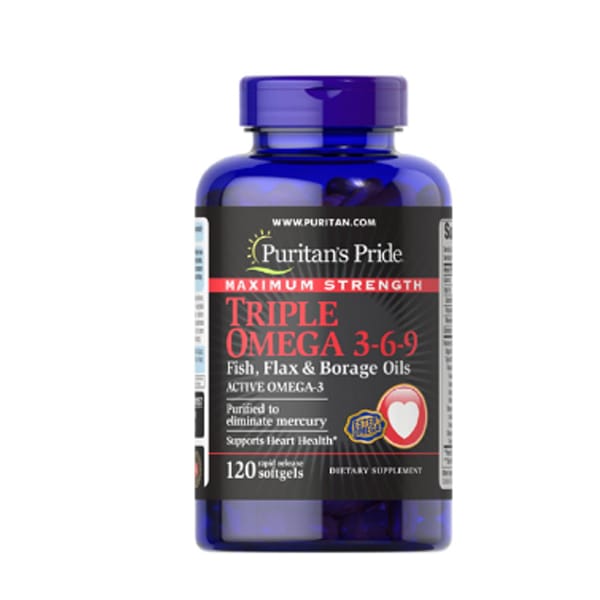 Puritan's Pride Maximum Strength Triple Omega 3-6-9 Fish, Flax & Borage Oils 120 Softgels Puritan's Pride Maximum Strength Triple Omega 3-6-9 Fish, Flax & Borage Oils 120 Softgels
