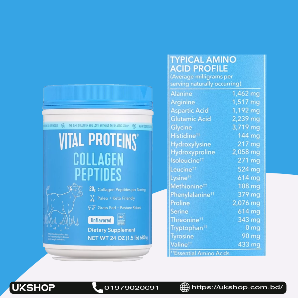 Vital Proteins Collagen Peptides Unflavored Powder Supplement 680G