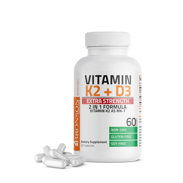 Bronson Vitamin K2 (MK7) with D3 Extra Strength Supplement (10000 IU vitamin D3 and 120mcg K2 – 60 Capsules)