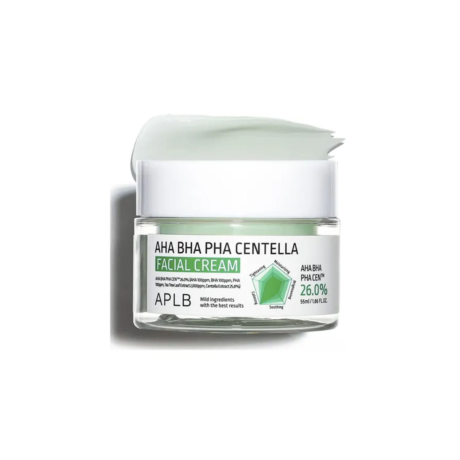 APLB-AHA-BHA-PHA-Centella-Facial-Cream-55ml.jpg APLB AHA BHA PHA Centella Facial Cream 55ml is a gentle yet effective cream designed to exfoliate, soothe, and nourish your skin. Infused with