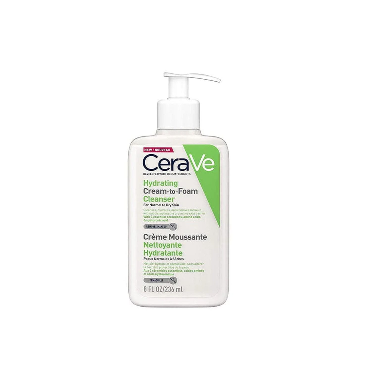 CeraVe-Hydrating-Cream-to-Foam-Cleanser-236ml-Makeup-Remover-and-Face-Wash.jpg CeraVe Hydrating Cream-to-Foam Cleanser, 236ml, Makeup Remover and Face Wash - Image 1