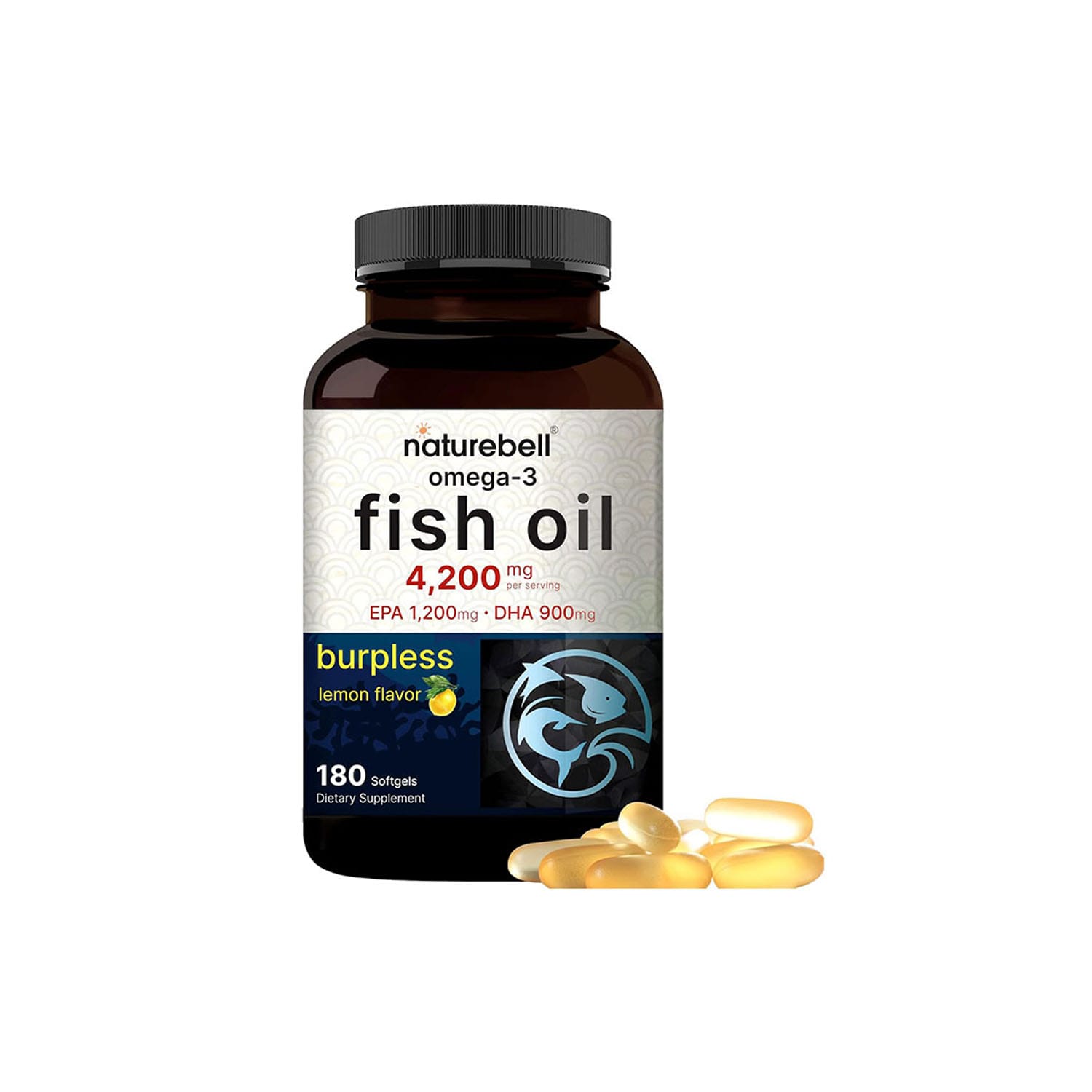 NatureBell-Omega-3-Fish-Oil-4200mg-180-Burpless-Softgels.jpg NatureBell Omega 3 Fish Oil 4200mg 180 Burpless Softgels - Image 1